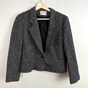 Pendleton Petite Black White Boucle Tweed Blazer Small SP PS Vintage 80s